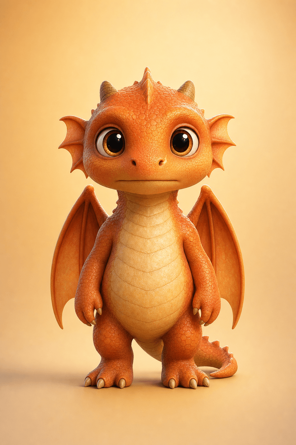 A stylized 3D baby orange dragon with small wings